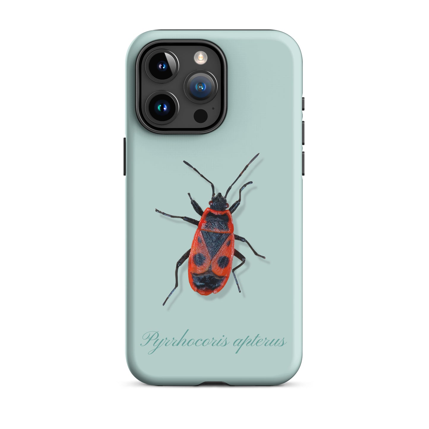 iPhone Hülle mit Feuerwanzen-Design in Hellblau, schützende Silikonhülle für iPhone