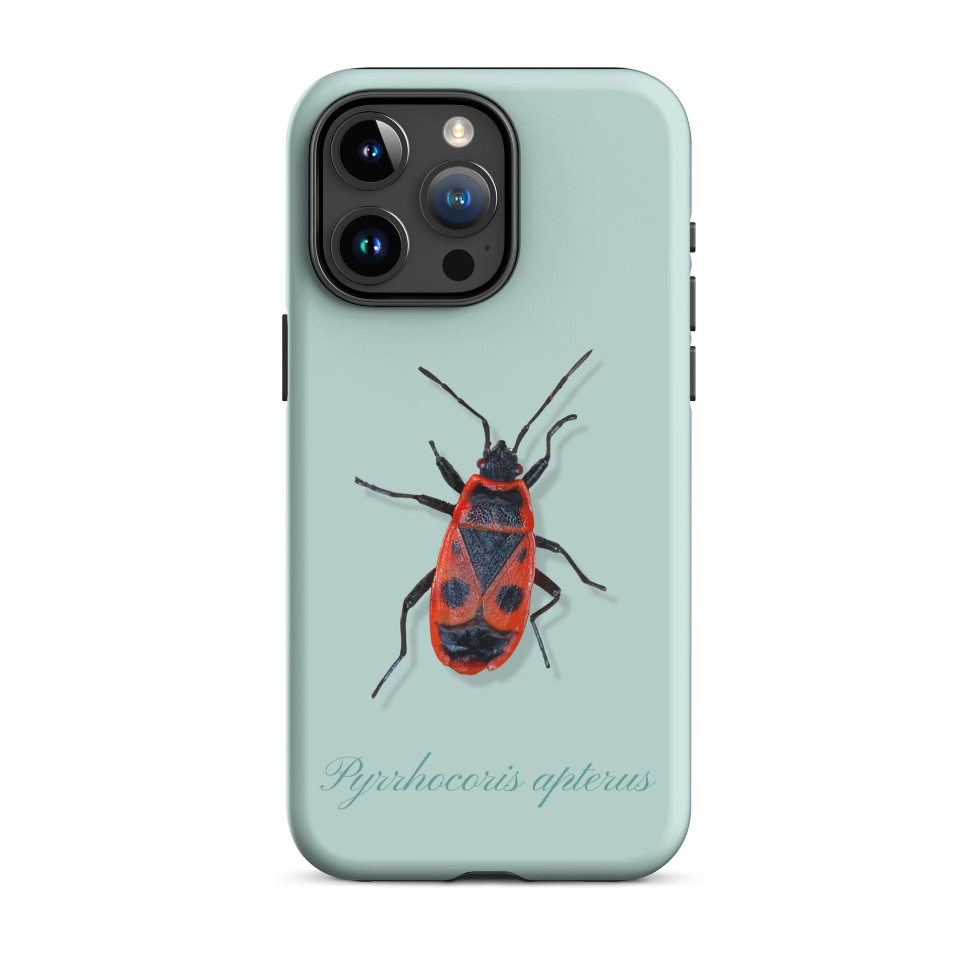 iPhone Hülle mit Feuerwanzen-Design in Hellblau, schützende Silikonhülle für iPhone