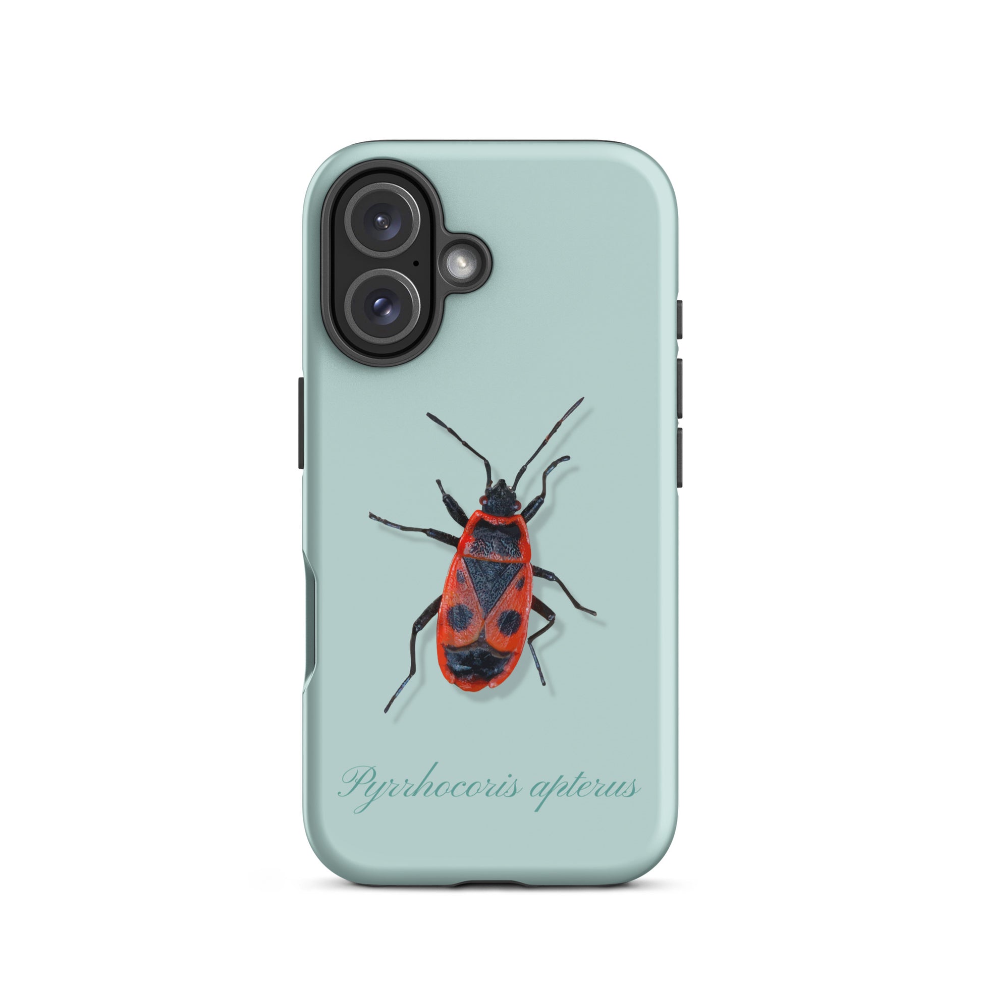 Hellblaue iPhone Schutzhülle mit Feuerwanzen-Design, dünn und leicht, perfekt für Apple iPhone.