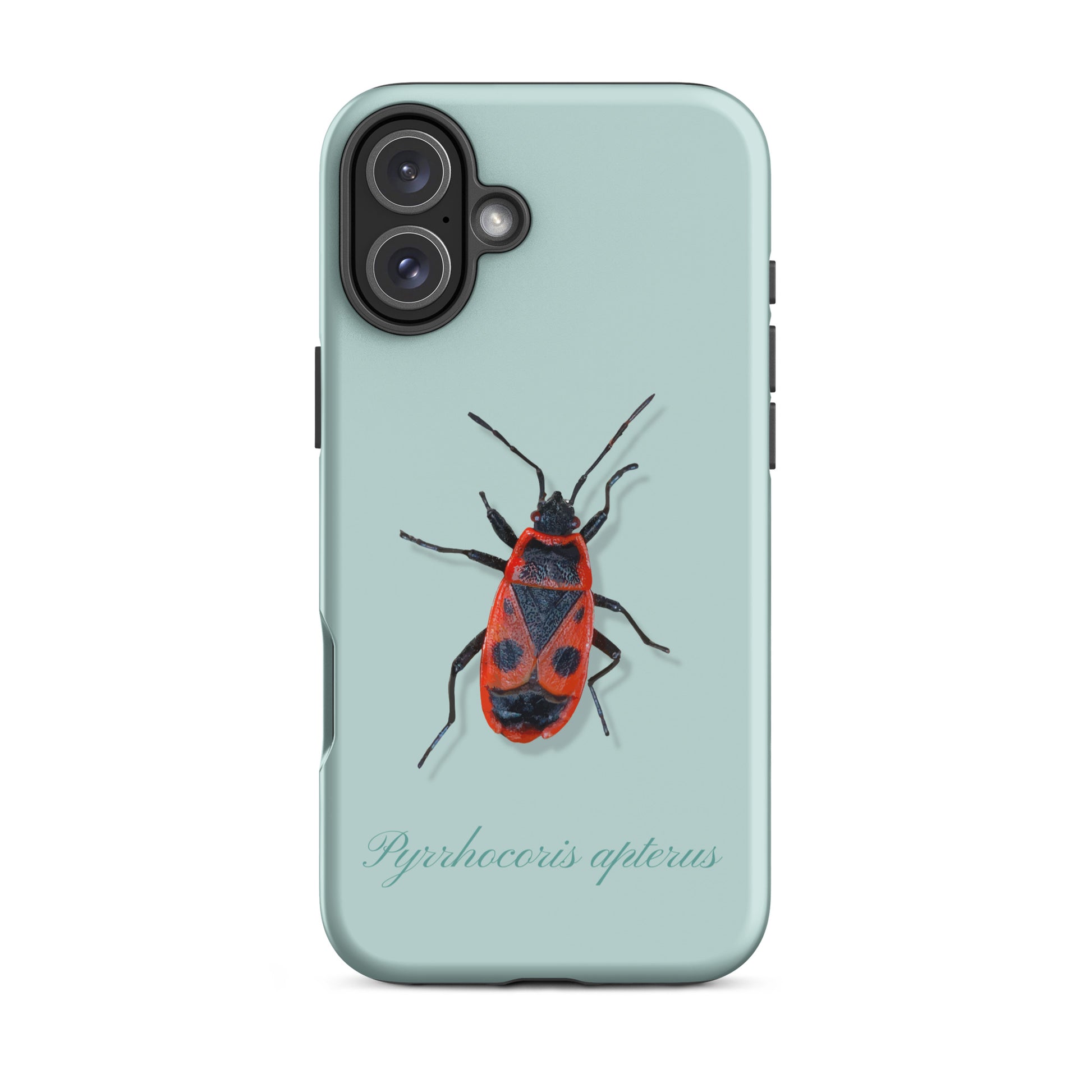 iPhone Hülle mit Feuerwanzen-Design in Hellblau, Schutzhülle aus robustem Material für Apple iPhone.