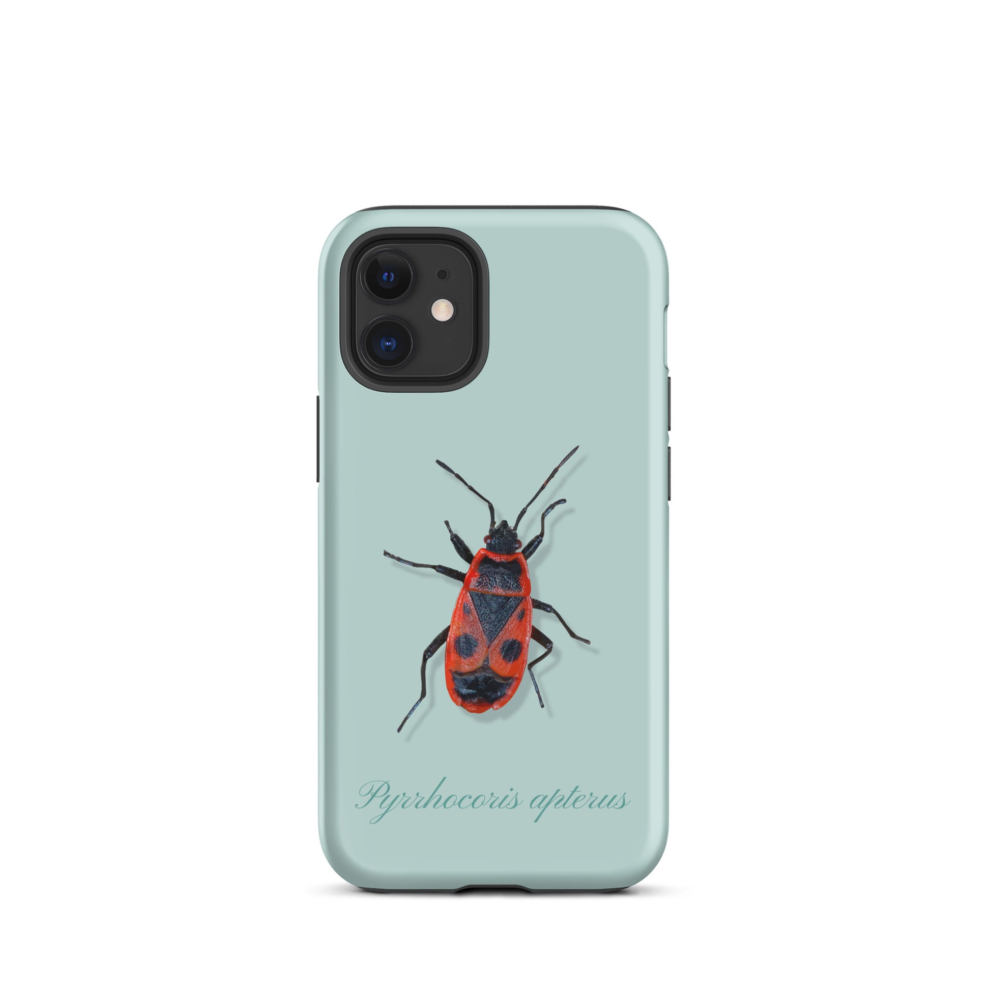 Handyhülle für iPhone mit Feuerwanzen-Design in Hellblau, Schutzhülle aus Kunststoff.