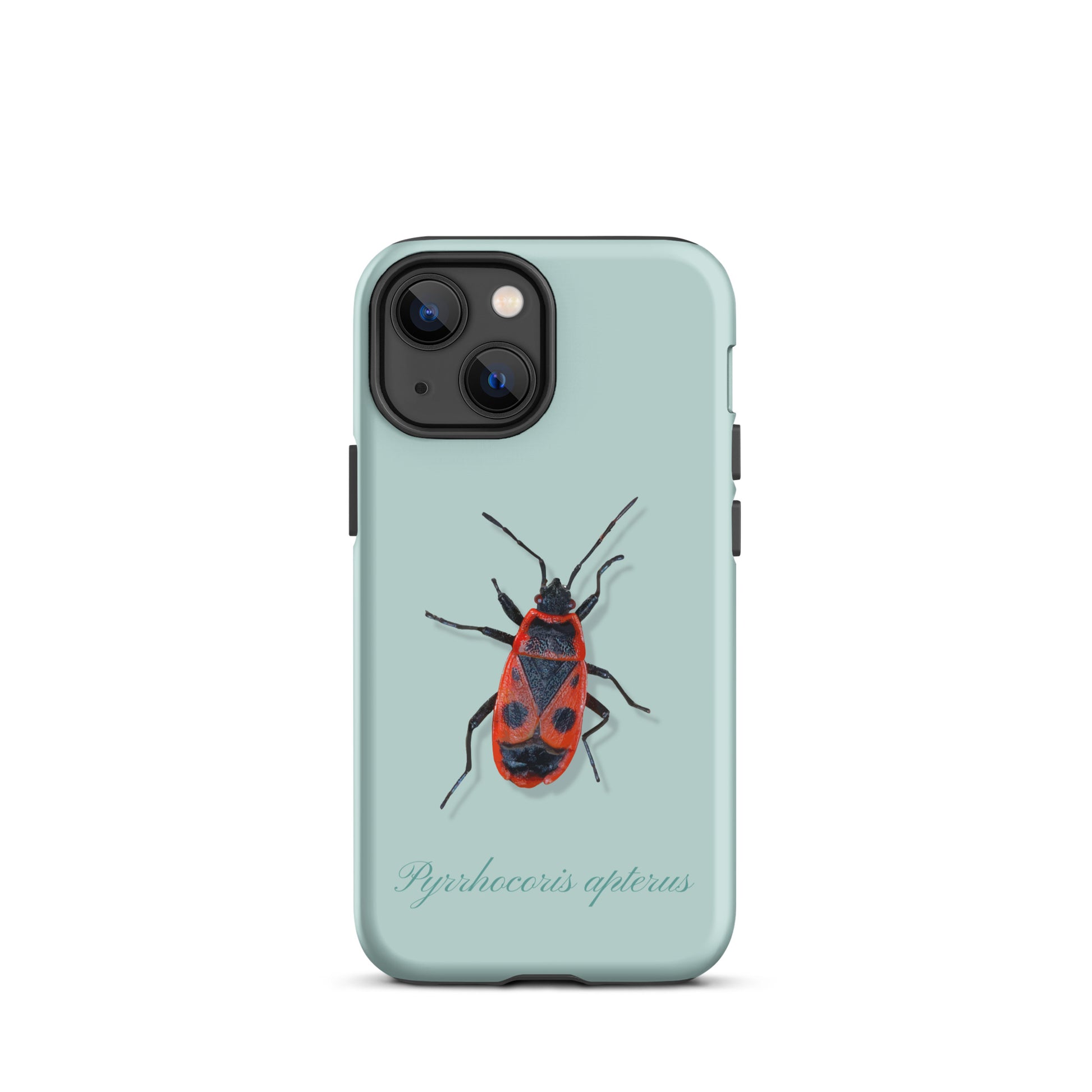 iPhone Hülle mit Feuerwanzen-Motiv in Hellblau, Schutzhülle aus robustem Kunststoff für Apple iPhone.
