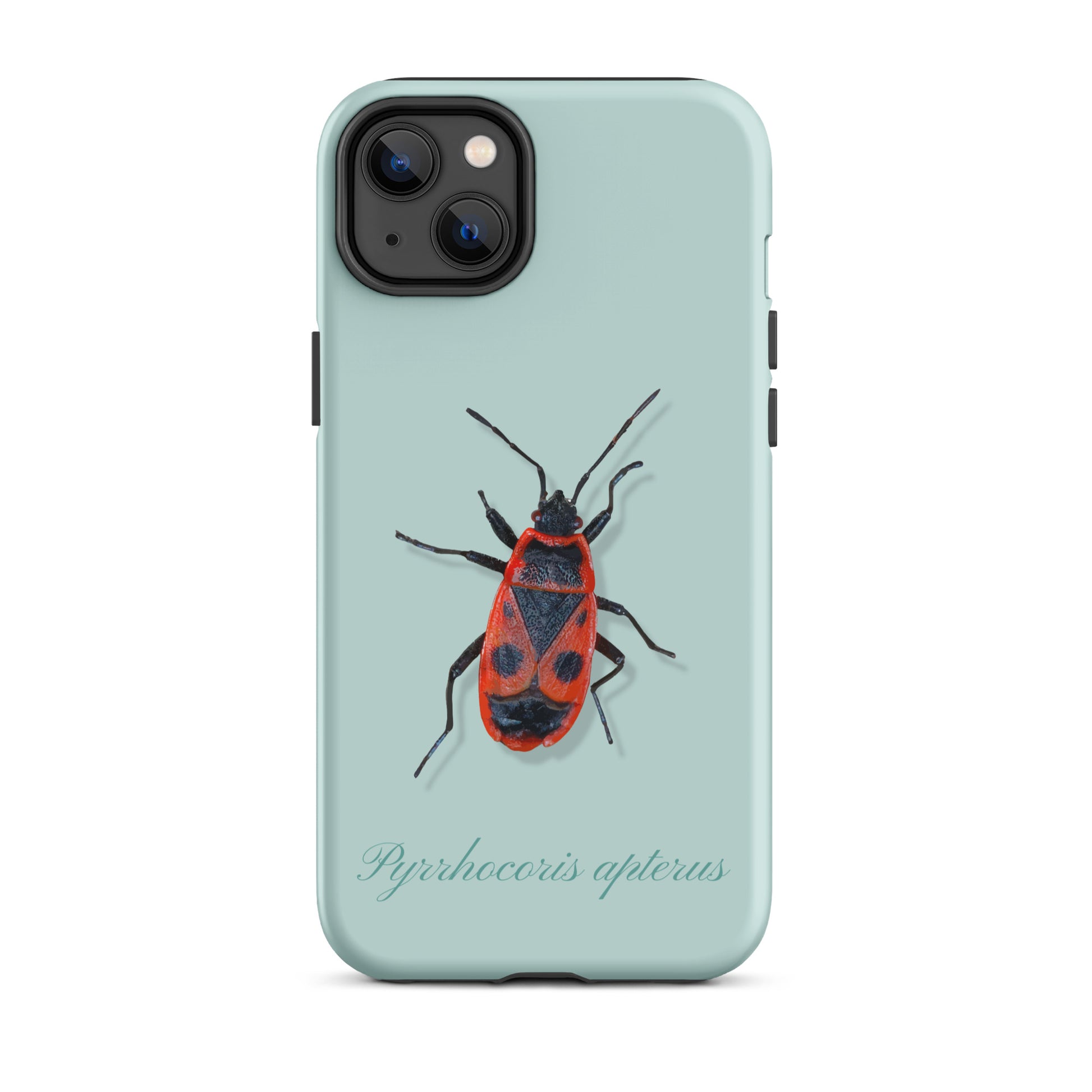 iPhone Hülle in Hellblau mit Feuerwanzen-Motiv, Schutzhülle aus robustem Material