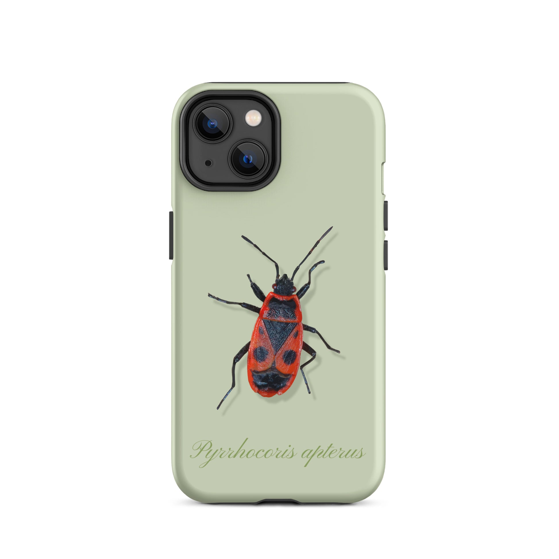 iPhone Hülle mit Feuerwanzen-Motiv in Hellgrün, Schutzhülle aus robustem Material für Apple iPhone.