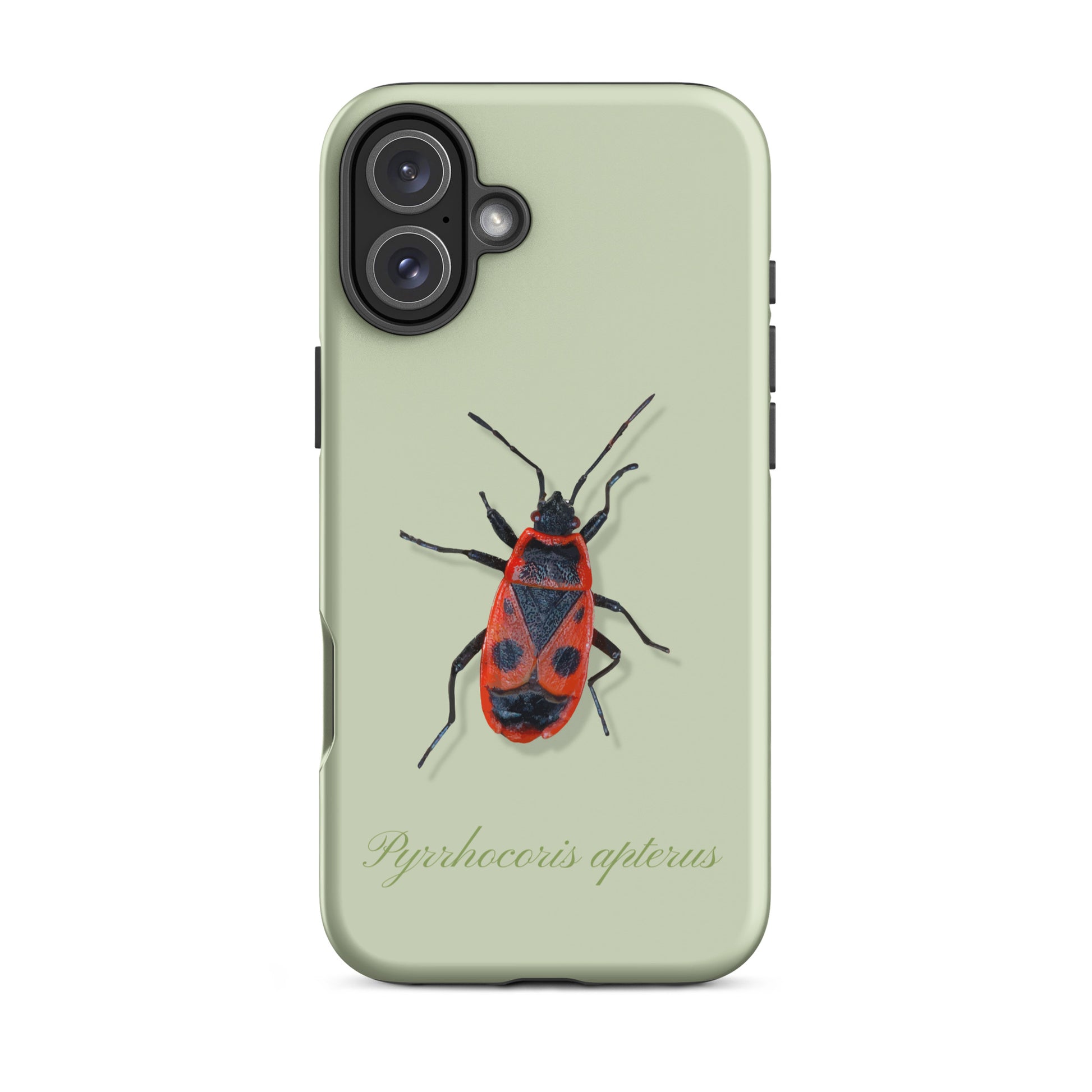 iPhone Case mit Feuerwanzen-Motiv in Hellgrün, Schutzhülle aus robustem Material