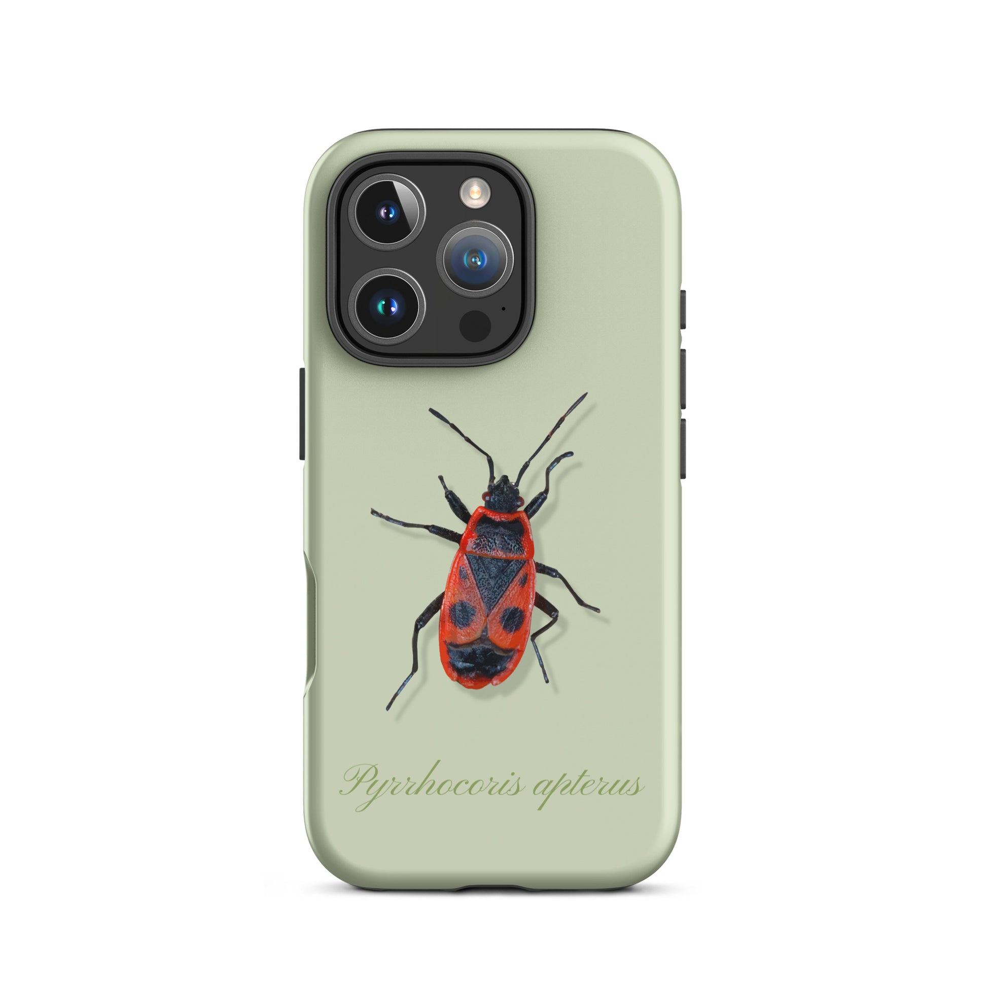 iPhone Hülle mit Feuerwanzen-Motiv in Hellgrün, Schutzhülle aus robustem Material