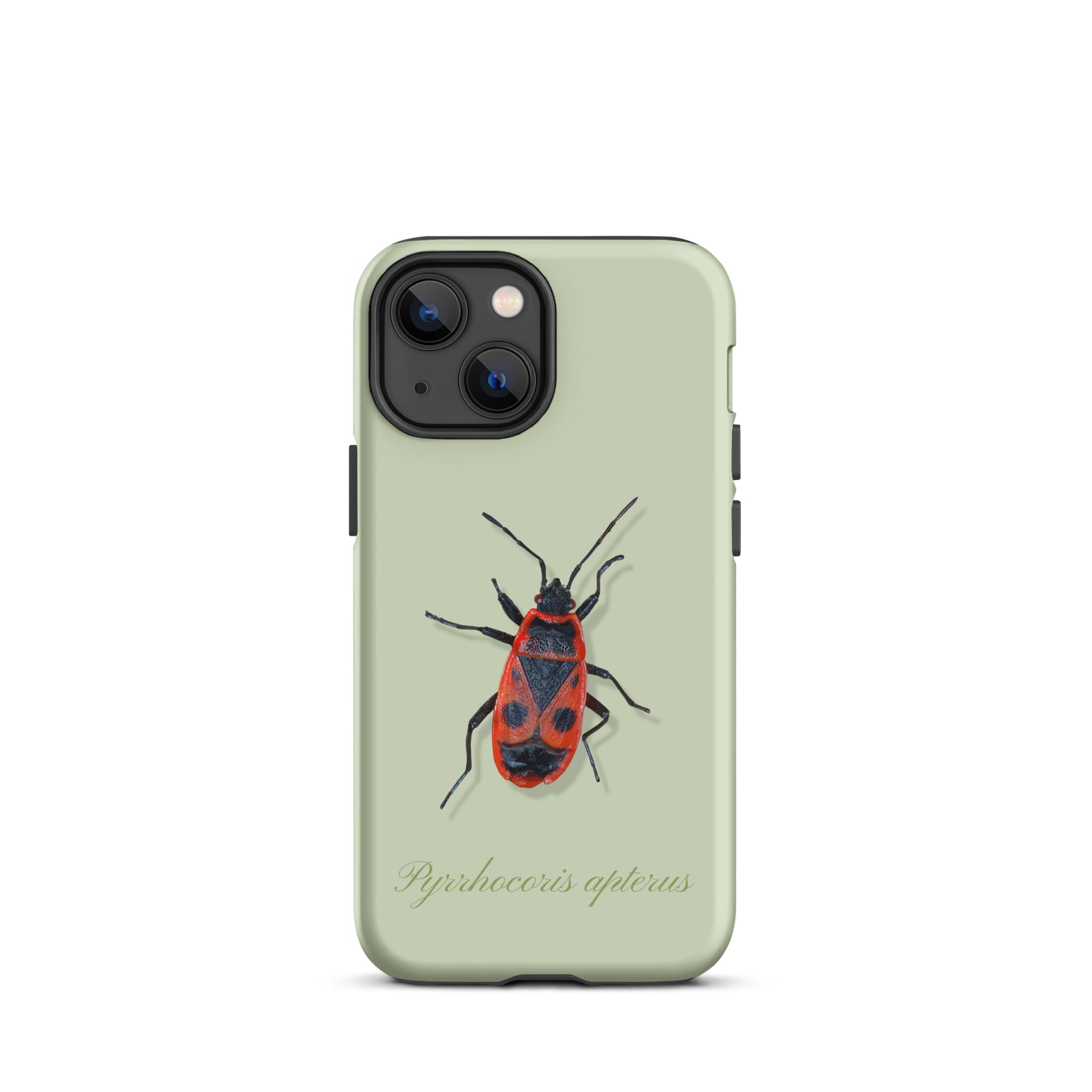 Hellgrüne iPhone Hülle mit Feuerwanze Design, schützende Handyhülle aus robustem Material.