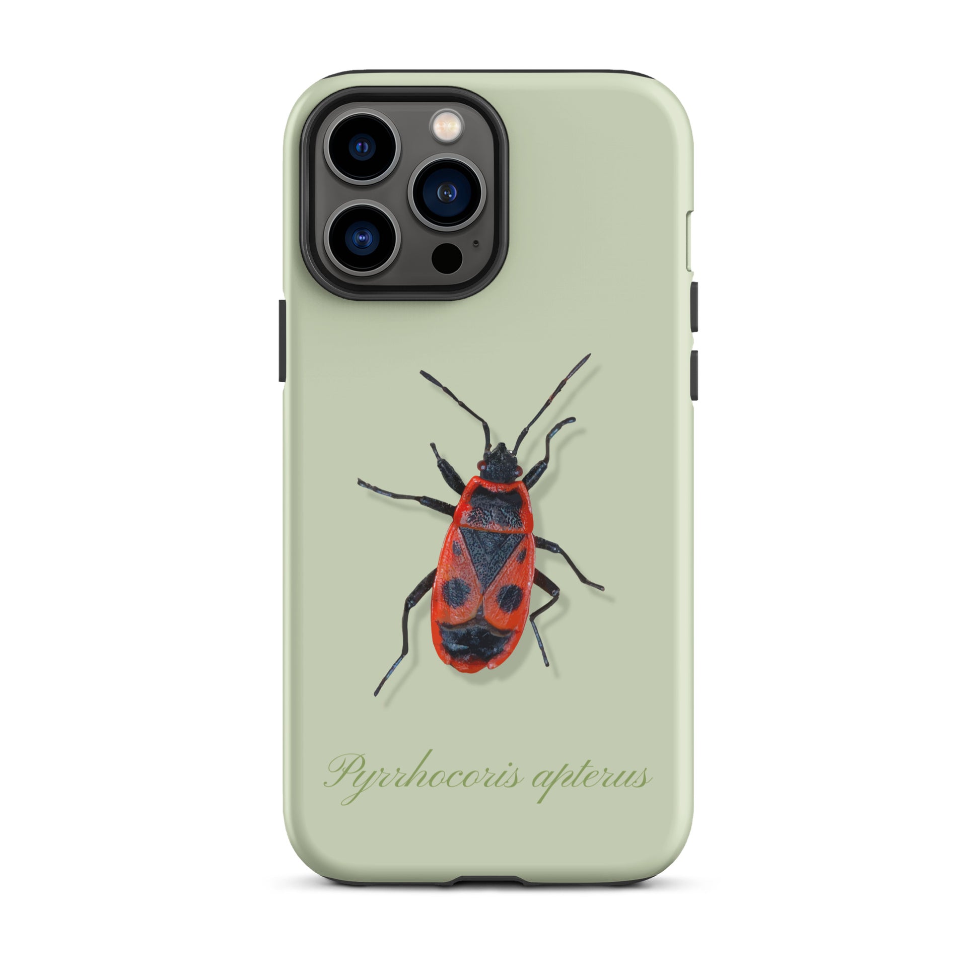 iPhone Case mit Feuerwanzen-Muster in Hellgrün, Schutzhülle aus robustem Material für Apple iPhone.