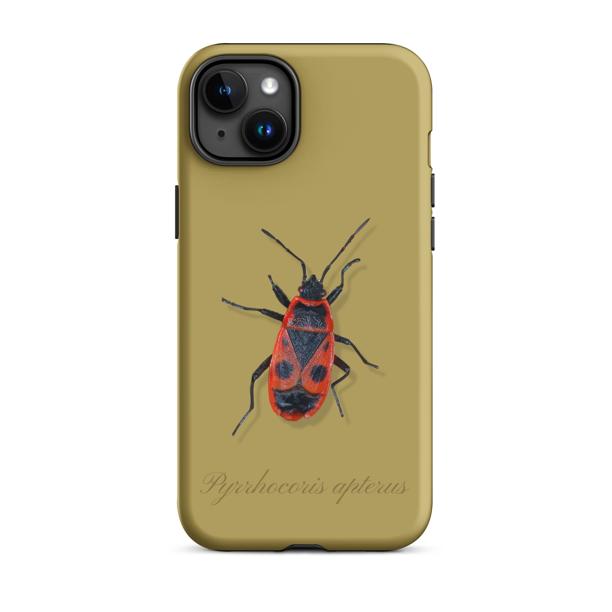 Handyhülle für iPhone mit gelbem Feuerwanzen-Motiv aus robustem Kunststoff