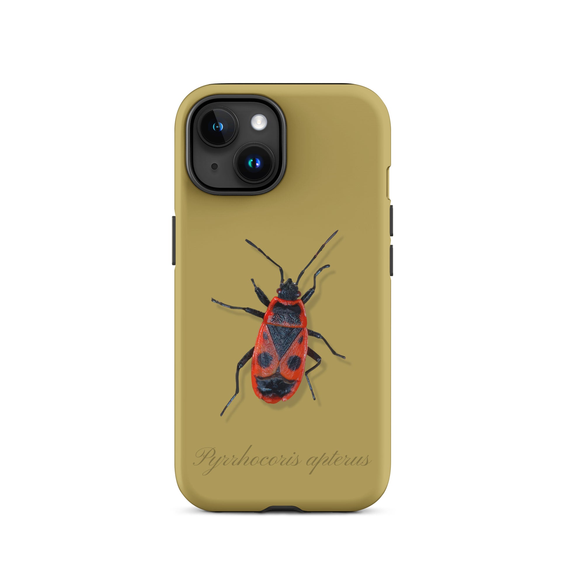 Ockergelbe iPhone-Hülle mit Feuerwanzen-Design, Schutzhülle aus robustem Material für Apple iPhone