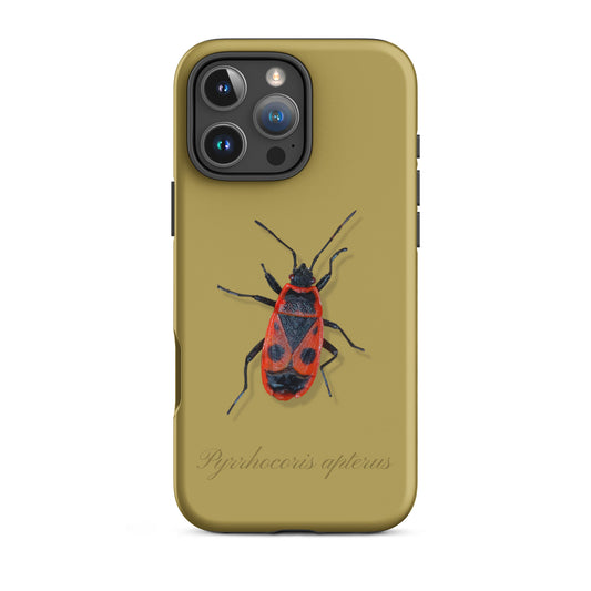 iPhone Case mit Feuerwanzen-Motiv in Ockergelb, Schutzhülle aus robustem Material