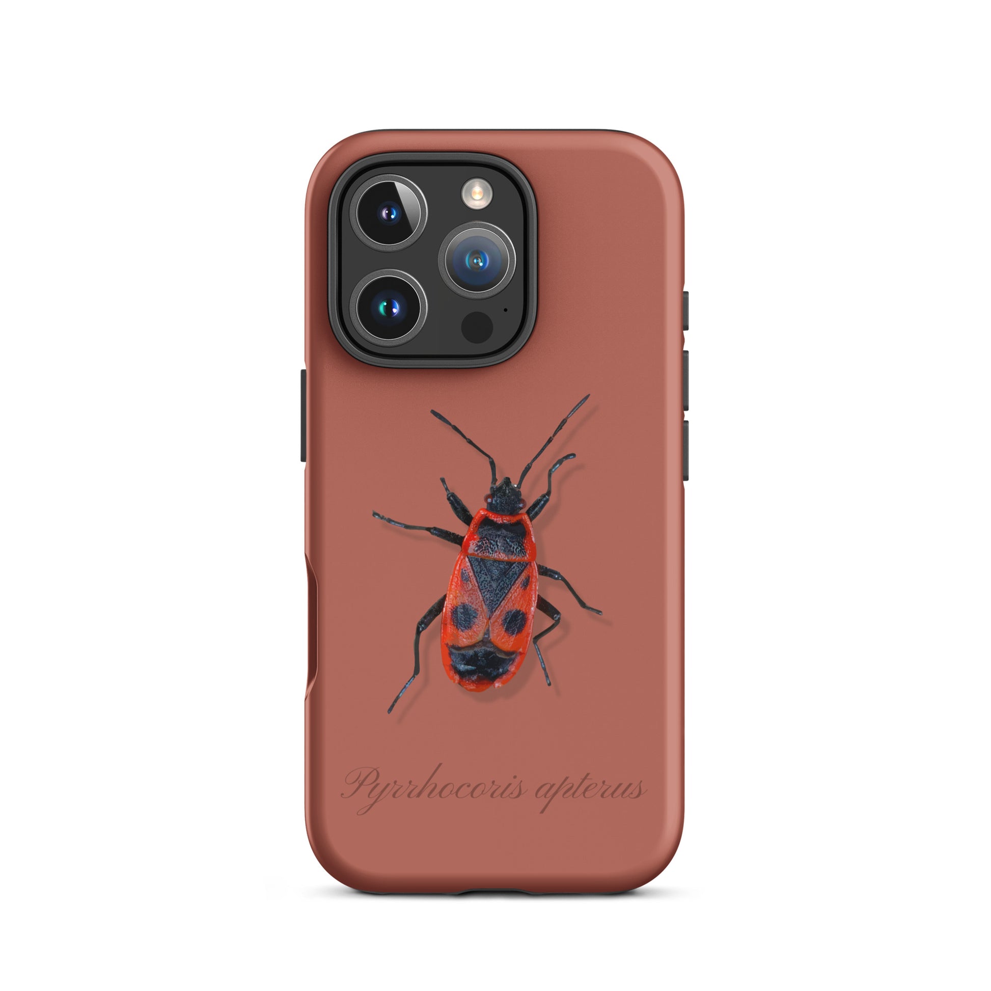 Ziegelrote iPhone-Hülle mit Feuerwanzen-Design, Schutzhülle aus robustem Material