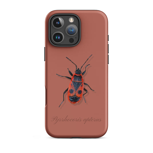 Ziegelrote iPhone-Hülle mit Feuerwanzen-Design, Schutzhülle aus robustem Material