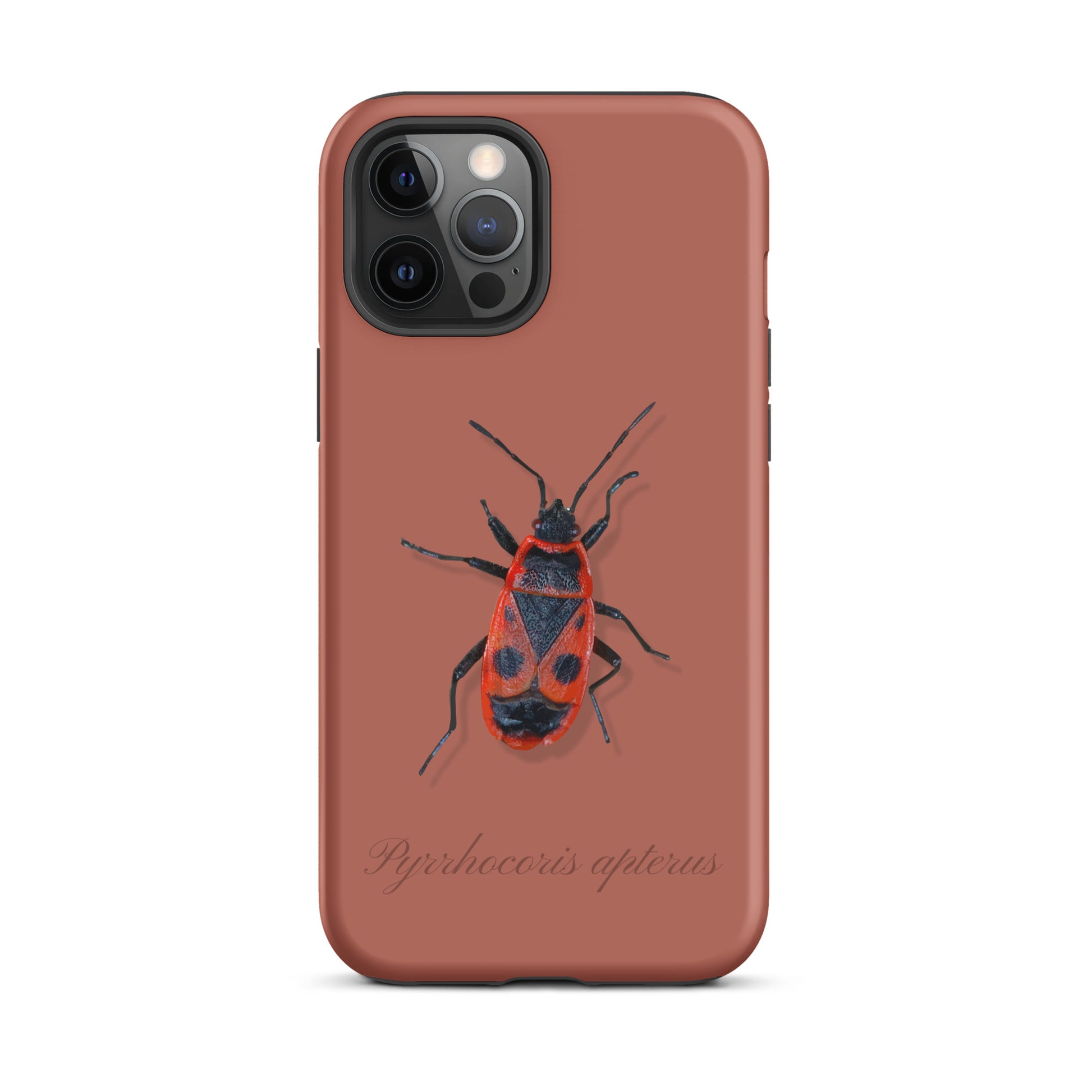 iPhone Hülle mit Feuerwanzen-Design in Ziegelrot, Schutzhülle für Apple iPhone, Nahaufnahme des Designs