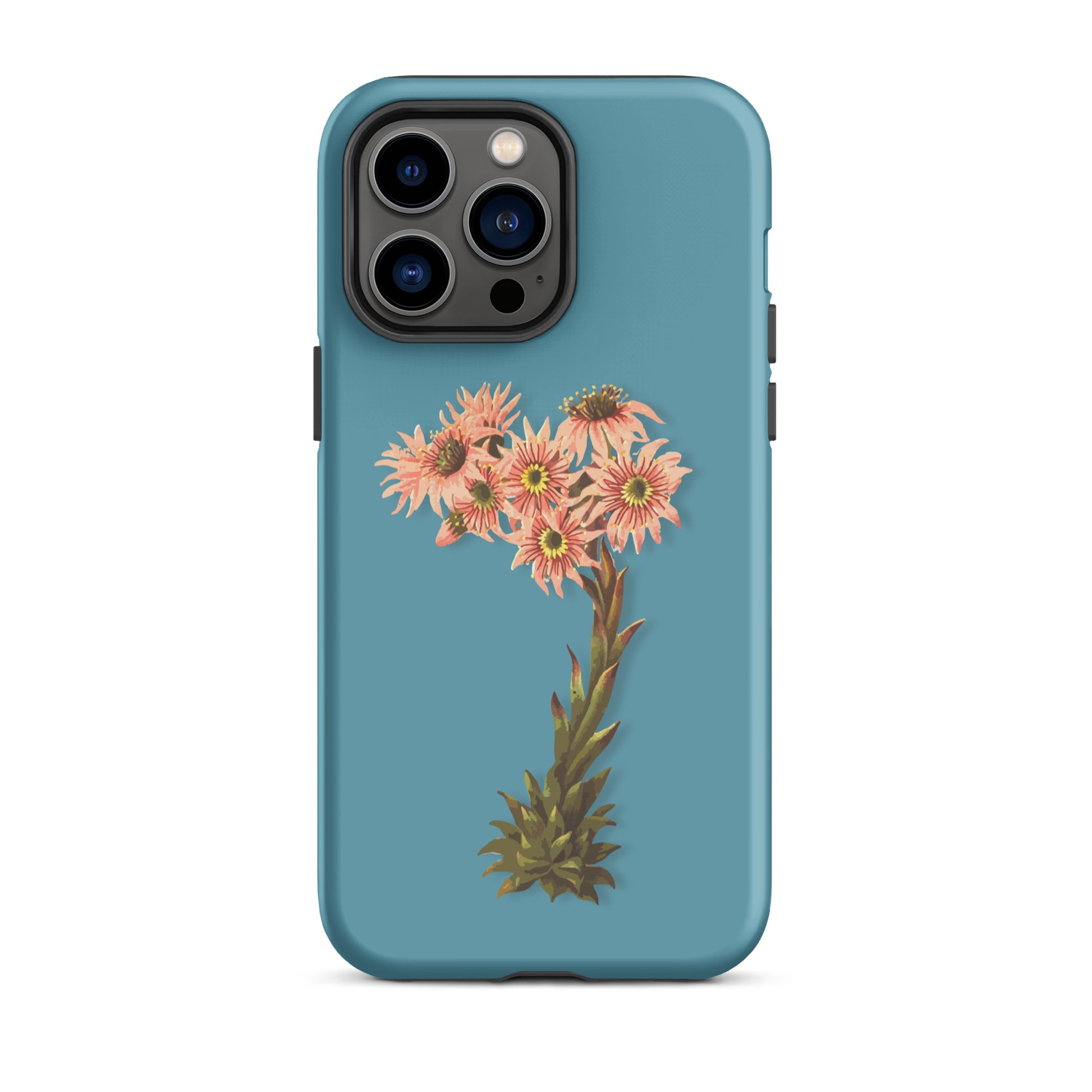 iPhone Handyhülle mit Hauswurz-Muster in Gletscherwasserblau, robuste Schutzhülle für Apple iPhone