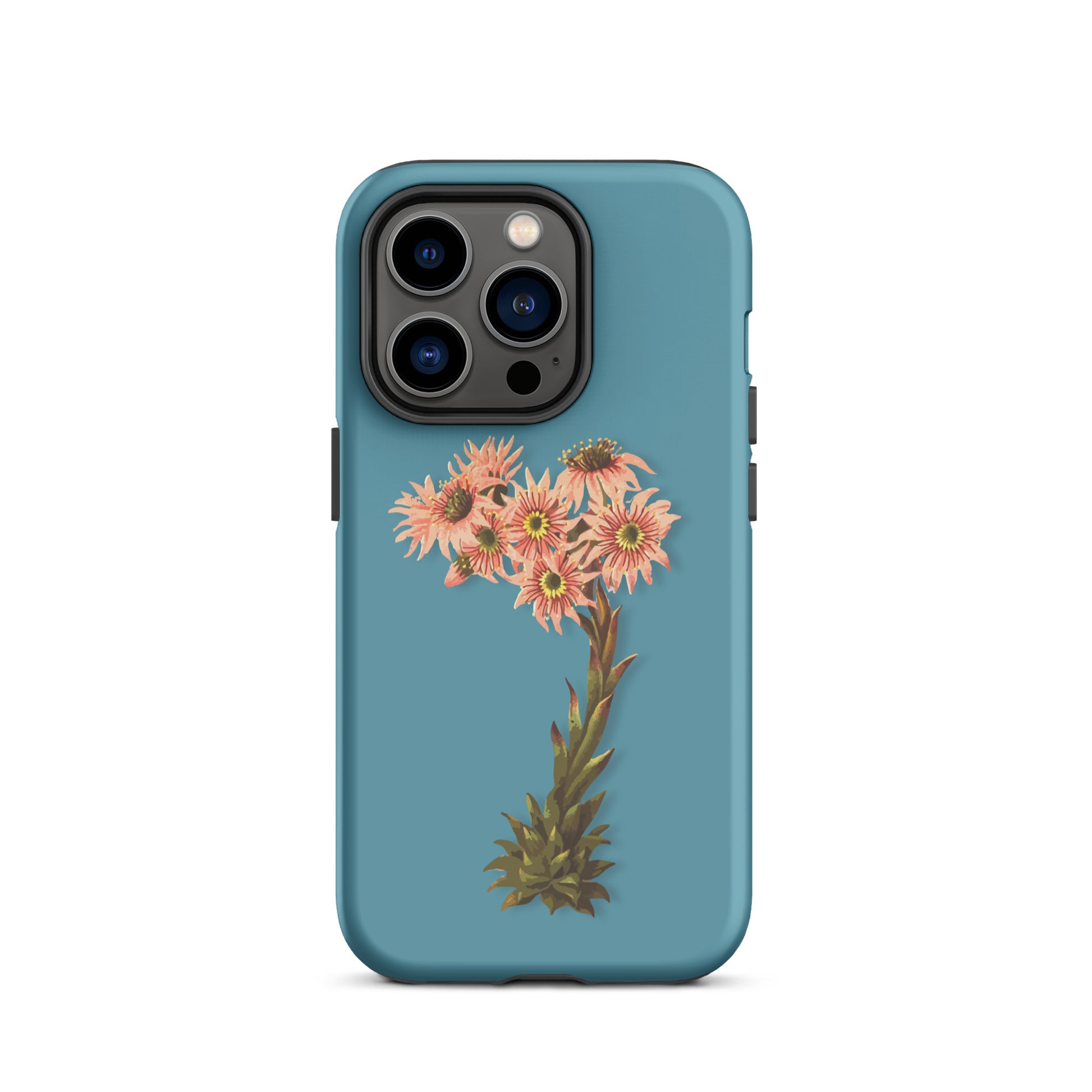 Gletscherwasserblaue iPhone-Hülle mit Hauswurz-Design, Schutzhülle aus robustem Material