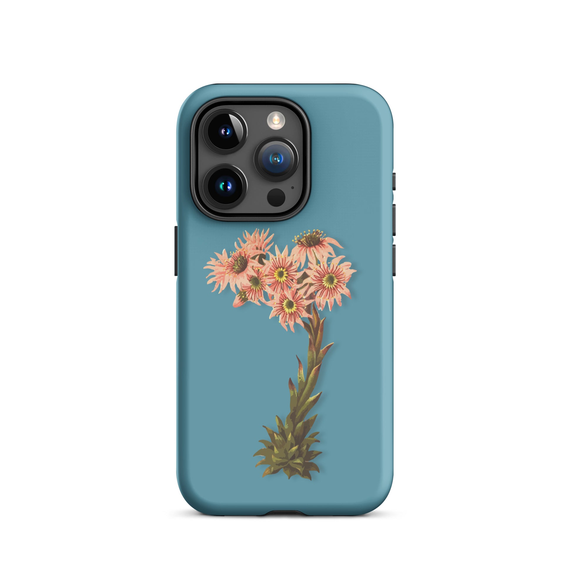 Gletscherwasserblaue iPhone-Hülle mit Hauswurz-Design aus robustem Material, Schutzhülle für Apple iPhone.