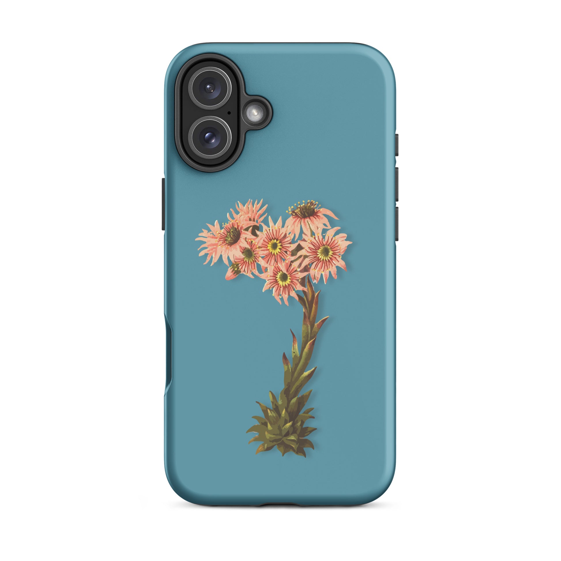 iPhone Case Hauswurz in Gletscherwasserblau, Schutzhülle aus nachhaltigem Material mit floralem Design