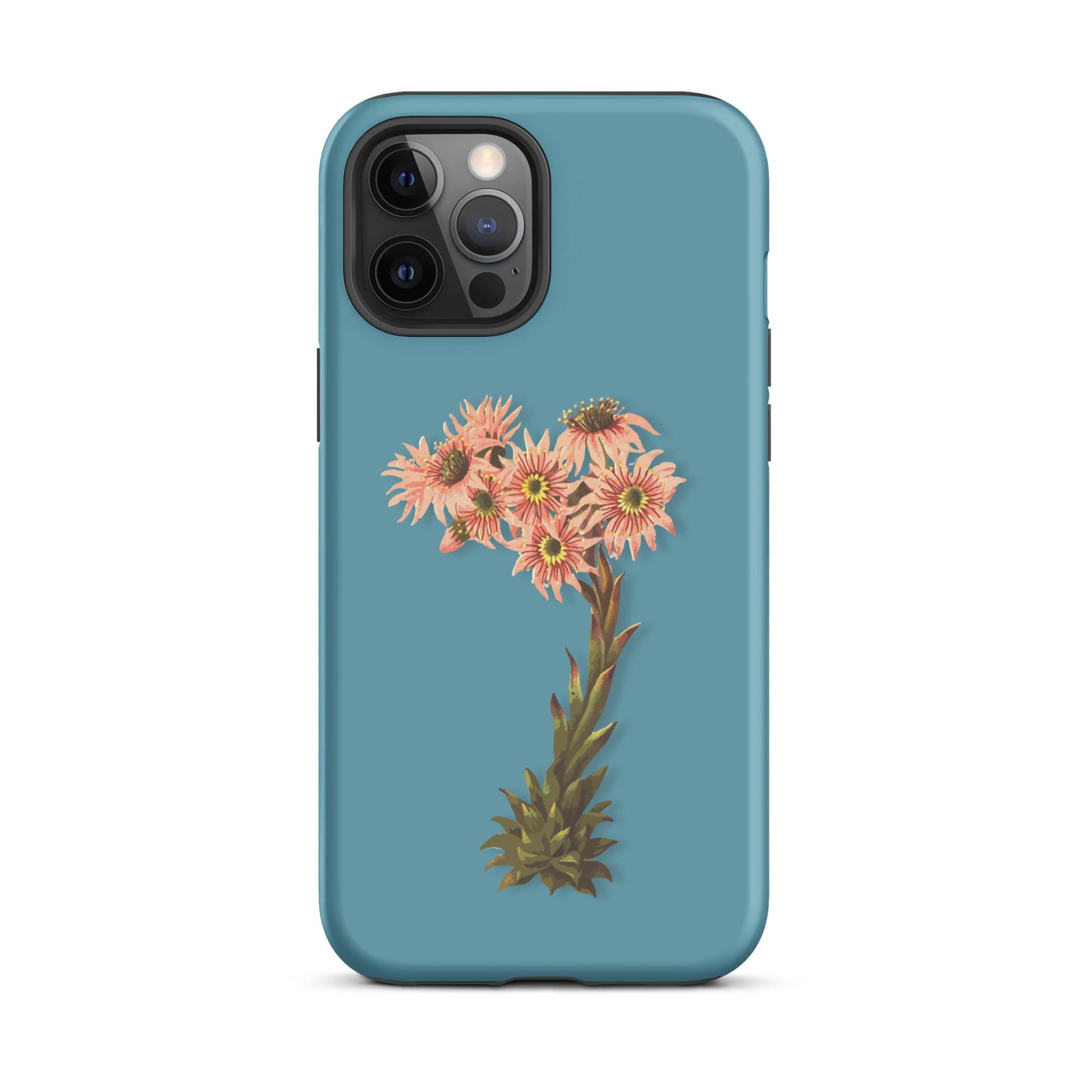Gletscherwasserblaue iPhone-Hülle mit Hauswurz-Motiv aus robustem Material, Schutzhülle für Apple iPhone