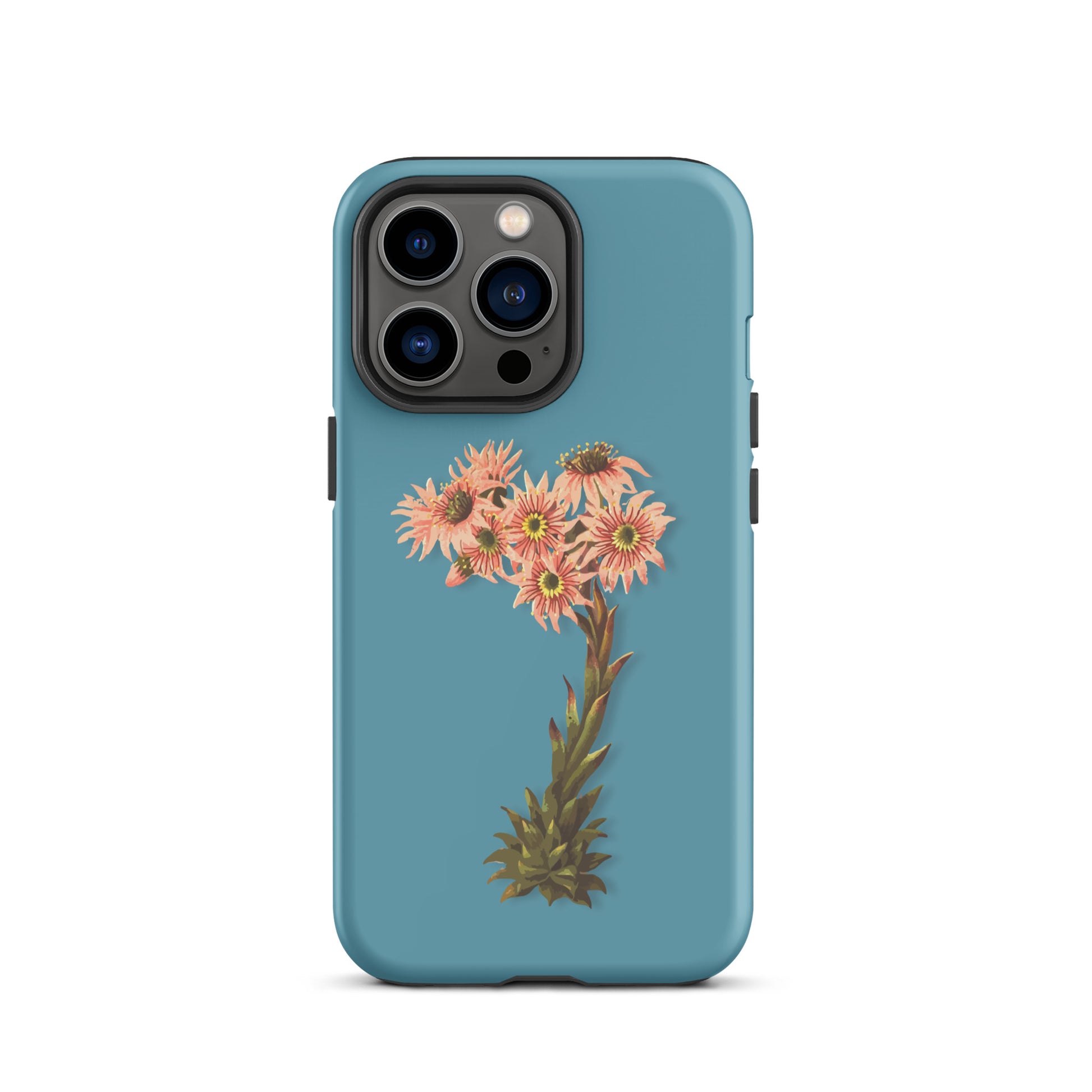Gletscherwasserblaue iPhone-Hülle mit Hauswurz-Design, schützende Silikonhülle für Apple iPhone