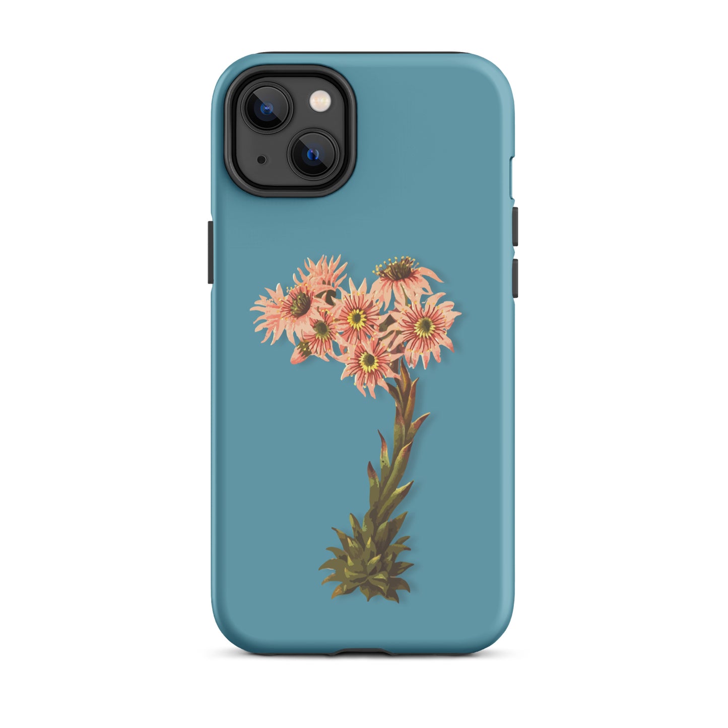 Gletscherwasserblaue iPhone-Hülle mit Hauswurz-Design aus robustem Material, Schutzhülle für Apple iPhone