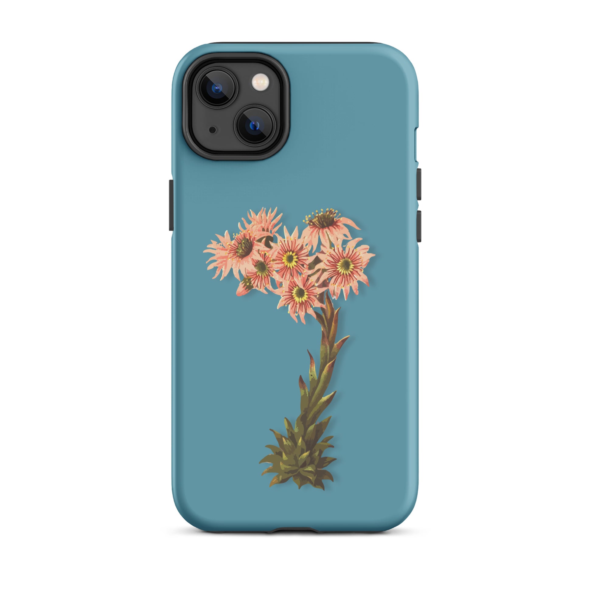 Gletscherwasserblaue iPhone-Hülle mit Hauswurz-Design aus robustem Material, Schutzhülle für Apple iPhone