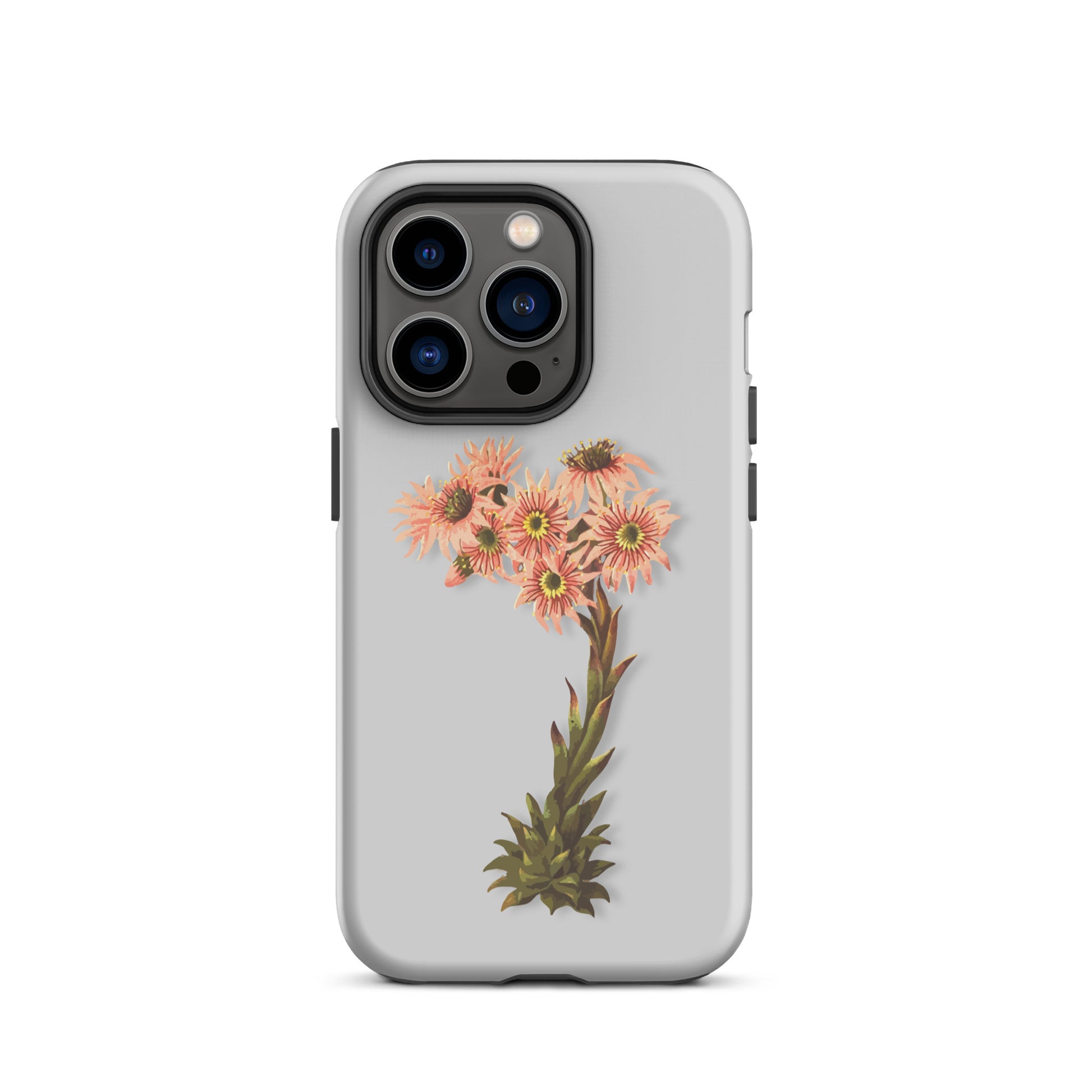 Graue iPhone-Hülle mit Hauswurz-Muster aus robustem Silikon, Schutzhülle für Apple iPhone.