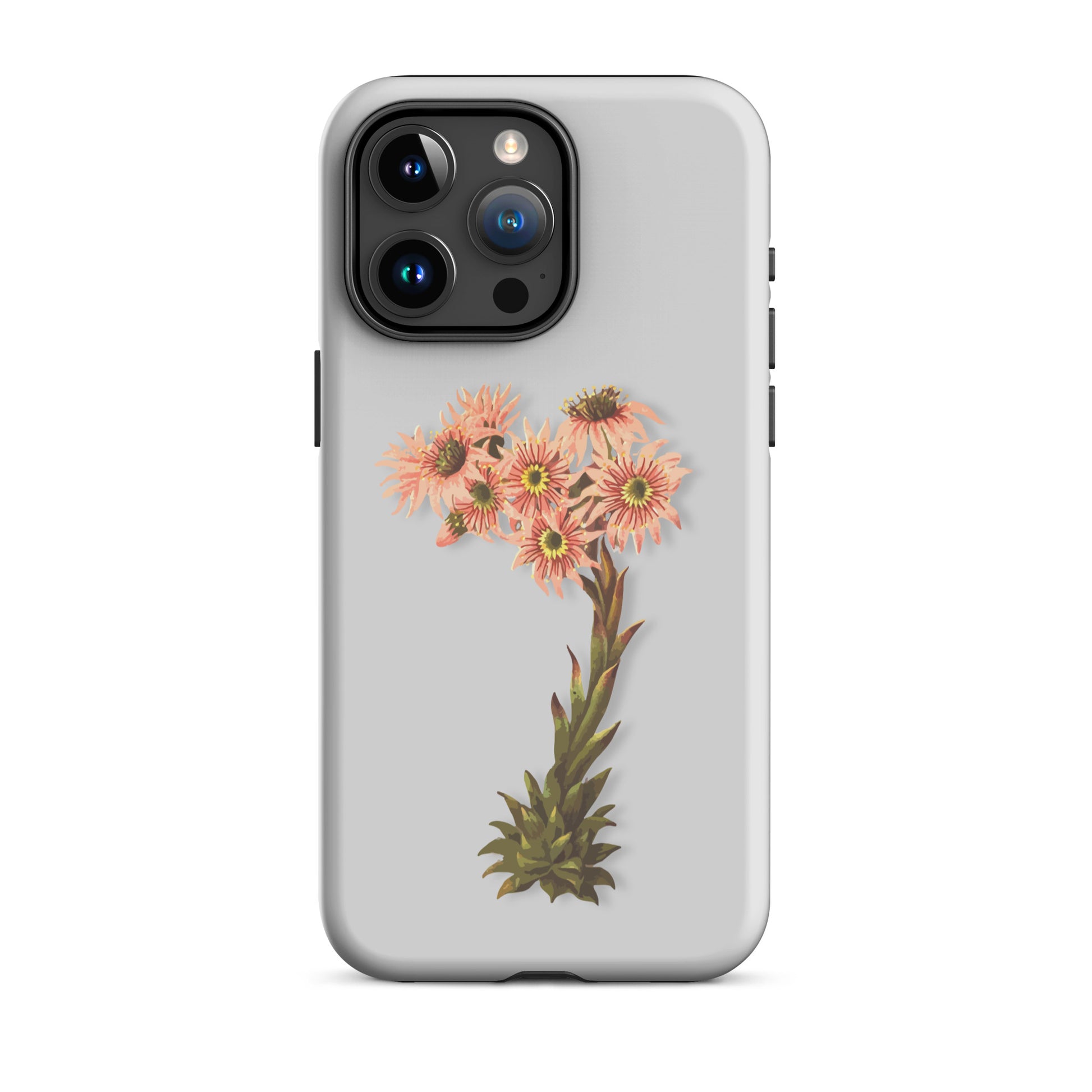 Graue iPhone Schutzhülle mit Hauswurz Design, robust und stilvoll
