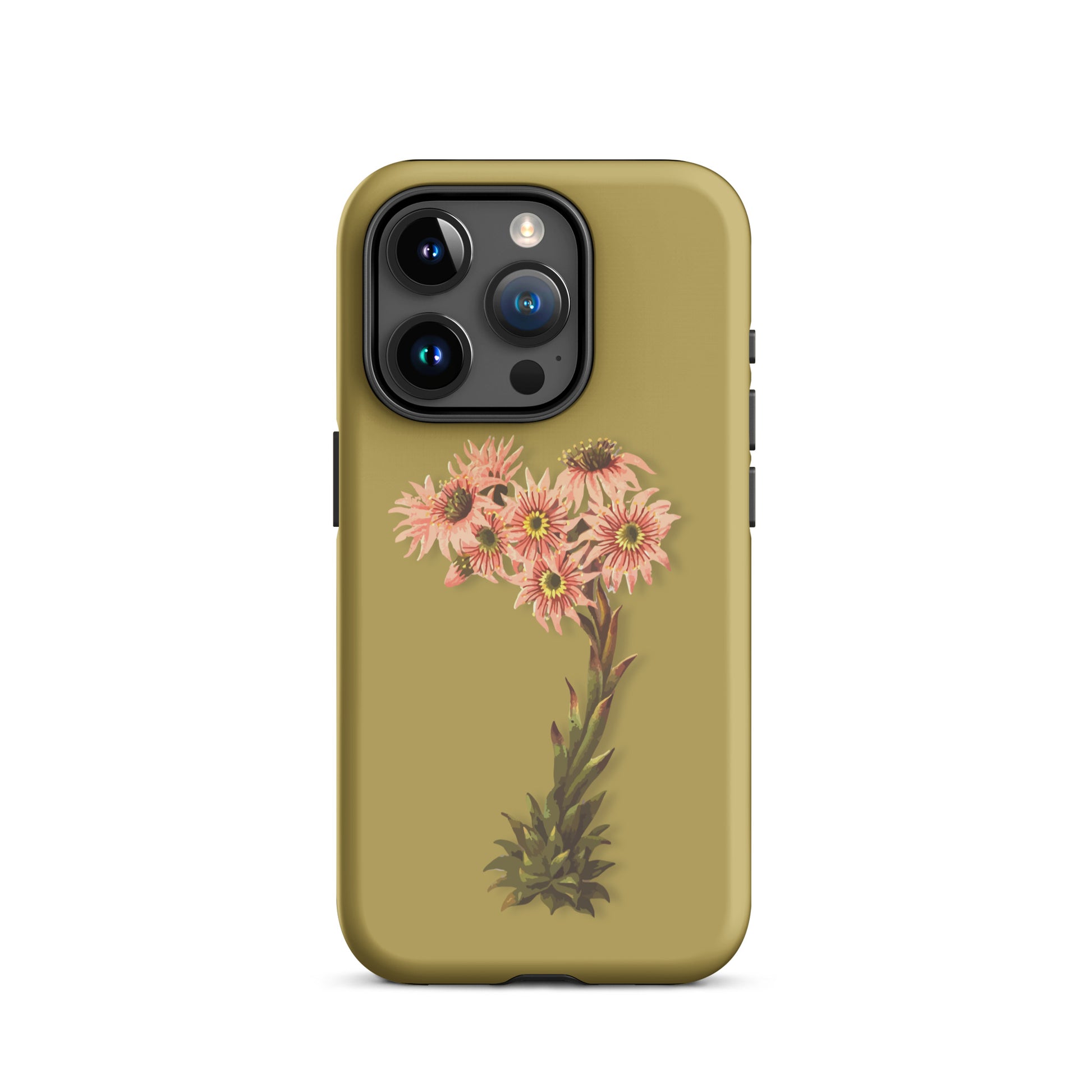 Handyhülle für iPhone mit Hauswurz-Muster in Ockergelb, robustes Design