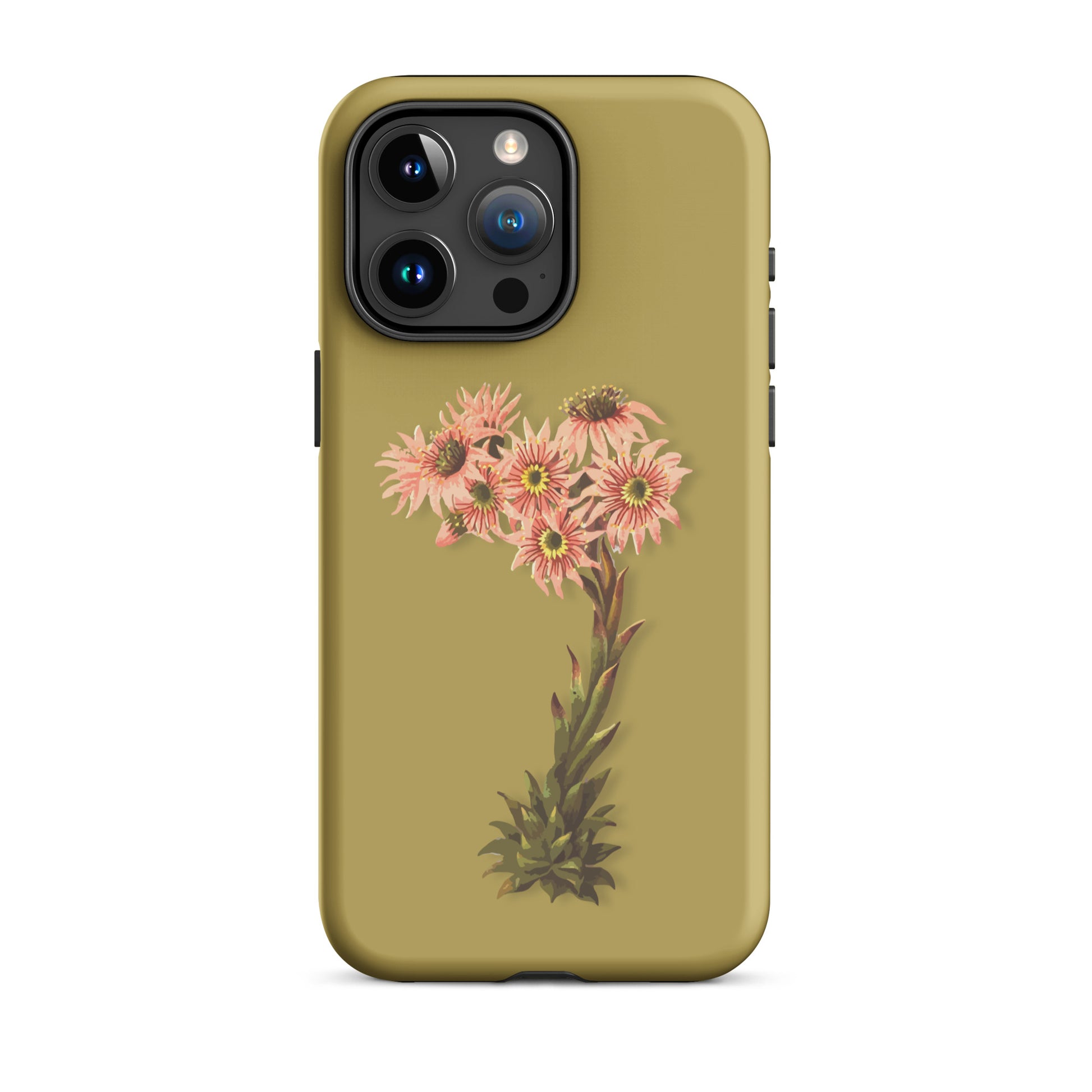 Ockergelbe iPhone-Hülle mit Hauswurz-Design aus robustem Kunststoff, Schutzhülle für Apple iPhone