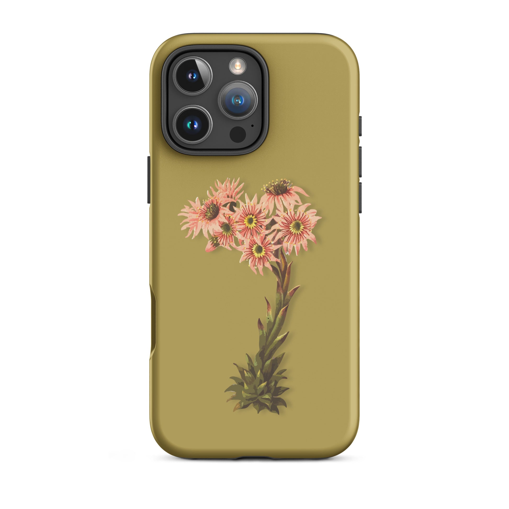 iPhone Hülle mit Hauswurz-Muster in Ockergelb, Schutzhülle aus robustem Material