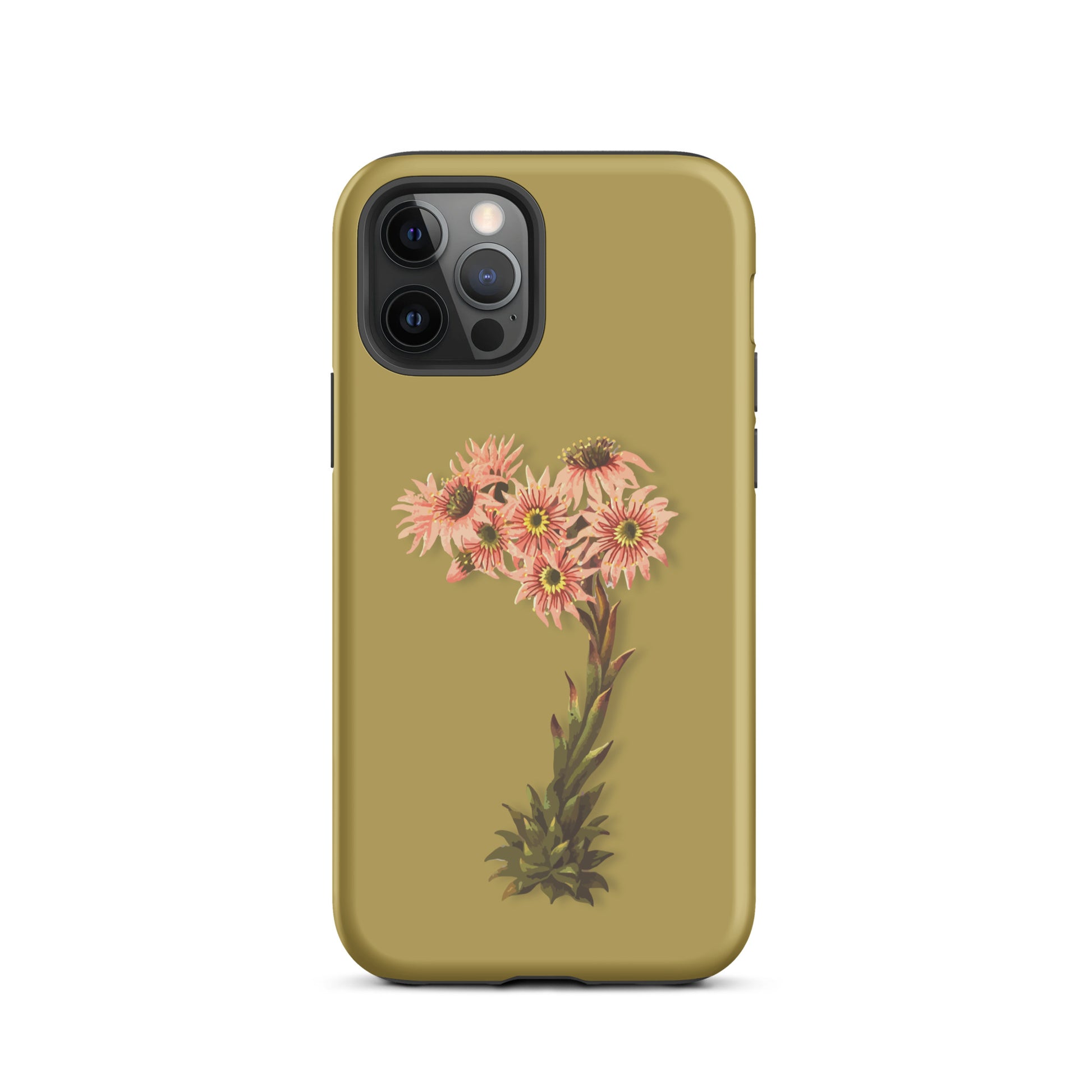 Ockergelbe iPhone-Hülle mit Hauswurz-Motiv aus robustem Material, Schutzhülle für Apple iPhone