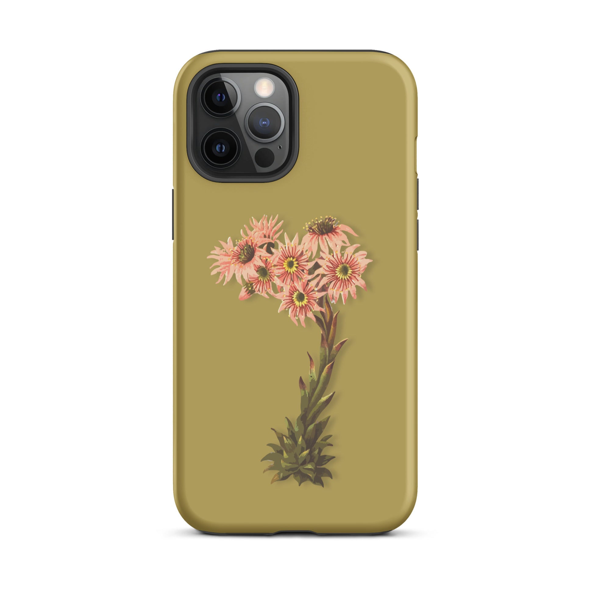 Handyhülle für iPhone mit Hauswurz-Motiv in Ockergelb, Schutzhülle aus robustem Kunststoff
