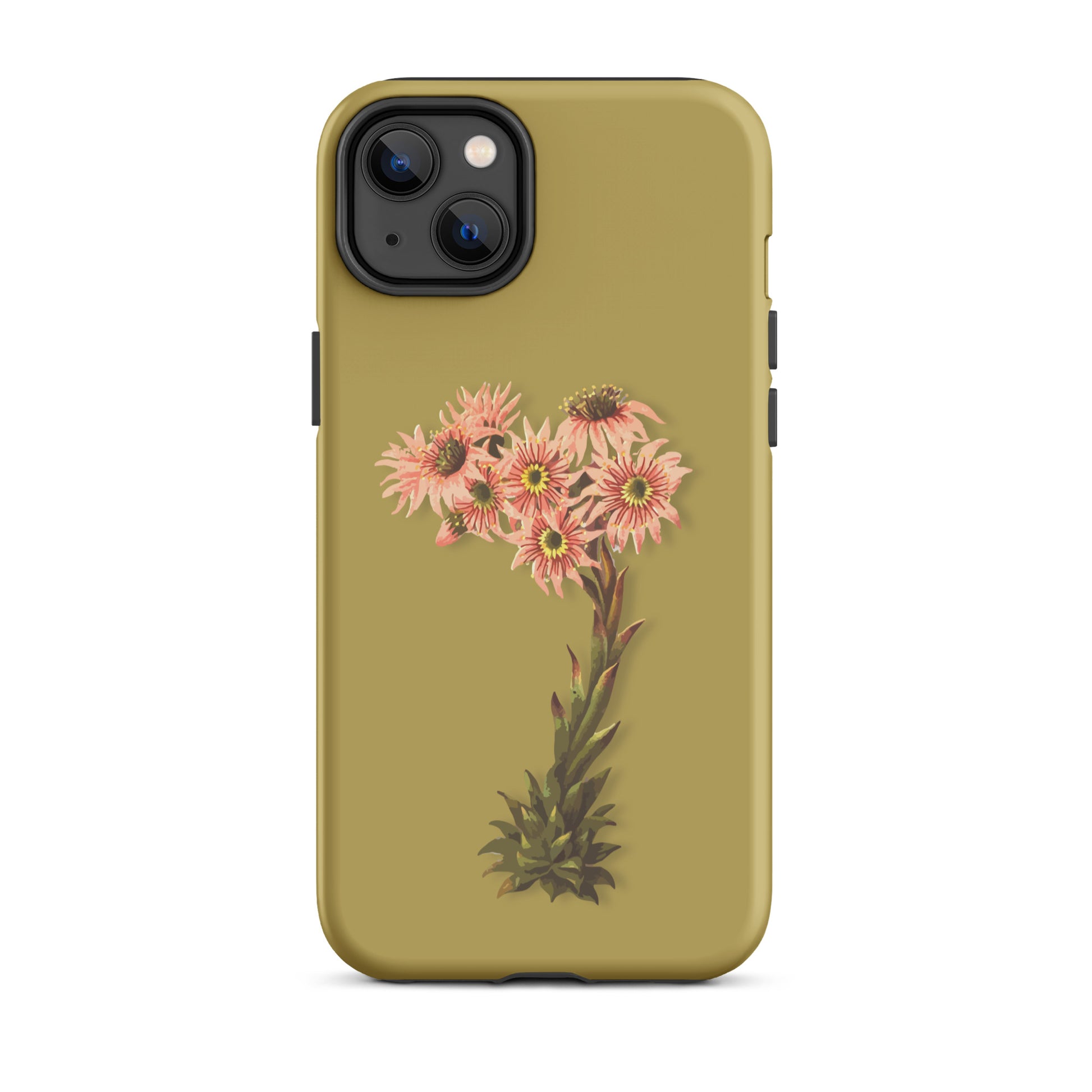 Handyhülle für iPhone mit Hauswurz-Muster in Ockergelb, robustes Design