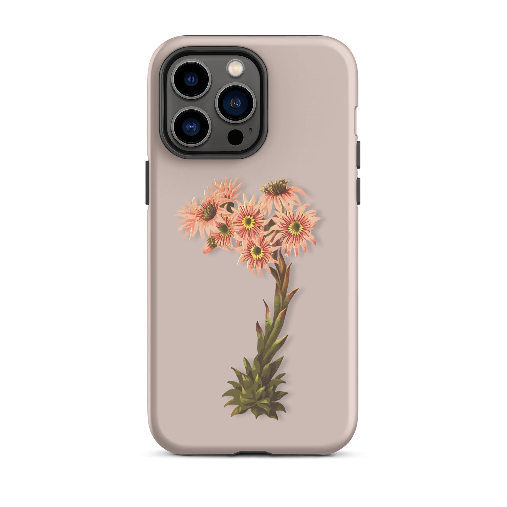 Rosa iPhone-Hülle mit Hauswurz-Muster aus robustem Silikon, passend für Apple iPhone.