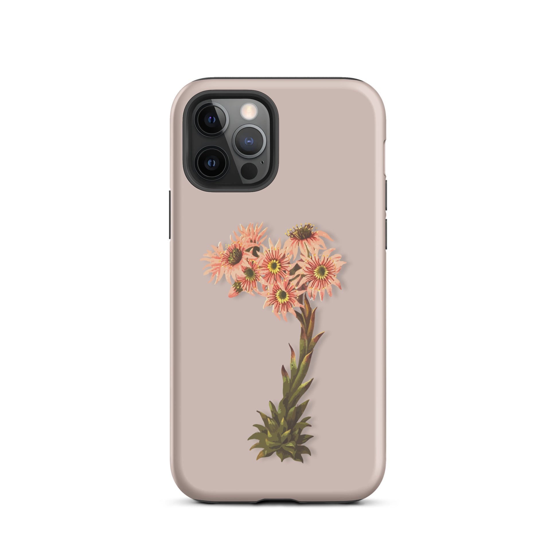 Rosa iPhone Schutzhülle mit Hauswurz-Design, schlank und stylisch für optimalen Schutz.