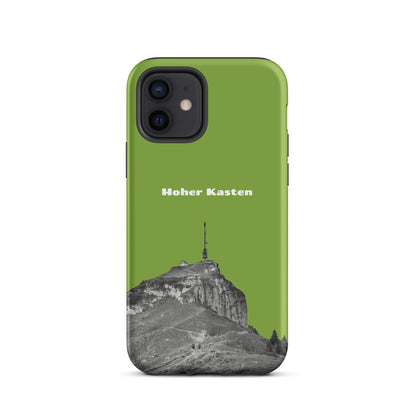 Gelbgrüne iPhone-Hülle mit Hoher-Kasten-Design, robuste Schutzhülle aus strapazierfähigem Material.
