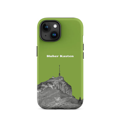 Robuste iPhone Hülle in Gelbgrün mit Hoher-Kasten-Design, Schutzhülle aus widerstandsfähigem Material.