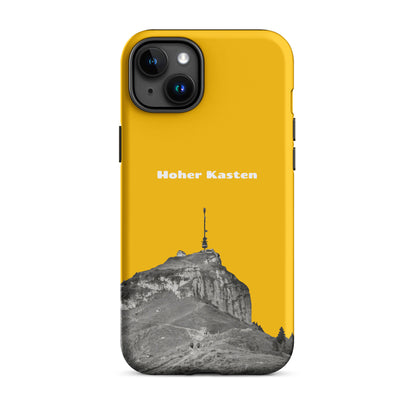 Goldgelbe iPhone-Hülle mit Hoher-Kasten-Design, robuste Schutzhülle aus hochwertigem Material.