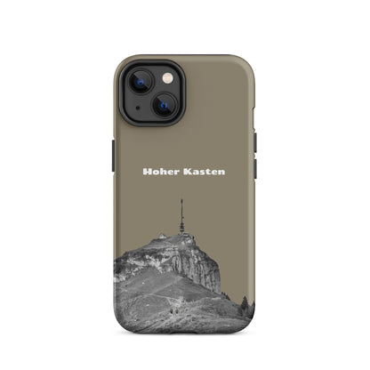 Robuste iPhone Hülle in Graubraun mit Hoher Kasten Design aus dem Alpstein, Schutzhülle mit attraktivem Motiv.