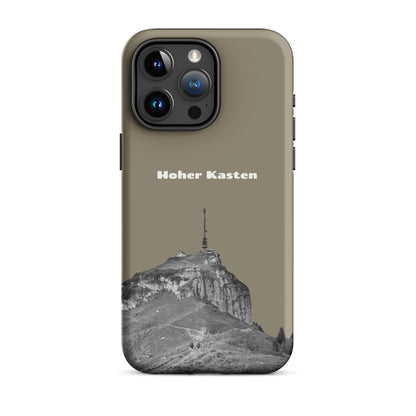 Robuste iPhone Hülle in Graubraun mit Hoher-Kasten-Design aus dem Alpstein, Schutzhülle mit attraktivem Motiv.