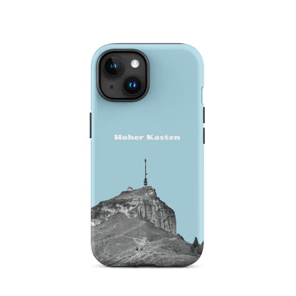 Robuste iPhone-Hülle in Hellblau mit Hoher-Kasten-Design, Schutzhülle aus strapazierfähigem Material.