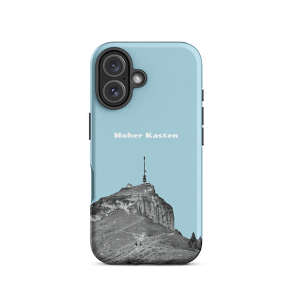 Hellblaue iPhone-Hülle aus robustem Material mit dem Motiv des Hohen Kastens im Alpstein.
