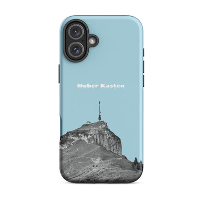 Robuste iPhone-Hülle in Hellblau mit Hoher Kasten Design aus dem Alpstein, Schutzhülle mit attraktivem Motiv.