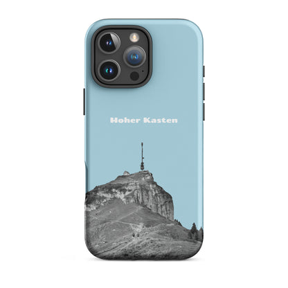 Robuste iPhone-Hülle in Hellblau mit Hoher-Kasten-Design aus dem Alpstein, Schutzhülle mit attraktivem Design.