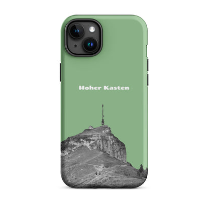 Robuste iPhone-Hülle in Hellgrün mit Hoher-Kasten-Design aus dem Alpstein, Schutzhülle mit attraktivem Motiv.