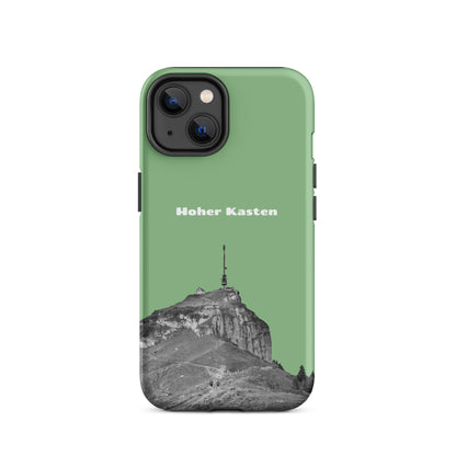 Robuste iPhone-Hülle in Hellgrün mit Hoher-Kasten-Design aus dem Alpstein, Schutzhülle mit attraktivem Bergmotiv.
