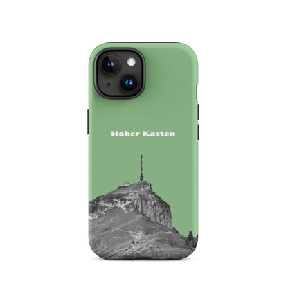 Robuste iPhone-Hülle in Hellgrün mit Alpstein-Motiv, Hoher Kasten Design, Schutzhülle aus strapazierfähigem Material.