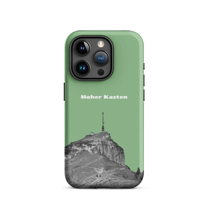 Robuste iPhone Schutzhülle in Hellgrün mit attraktivem Hohen Kasten Design aus dem Alpstein.