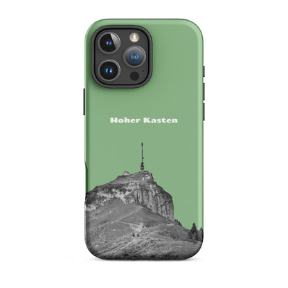 Robuste iPhone-Hülle in Hellgrün mit Hoher Kasten Design aus dem Alpstein, Schutzhülle mit attraktivem Motiv.